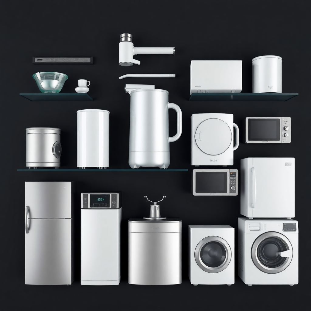 collection of premium home appliances on dark background, modern